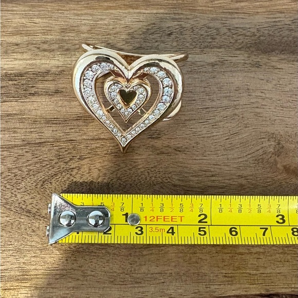 Glam Gold Tone Pave Crystal Double Heart Scarf Slide Ring Clip - Picture 10 of 15